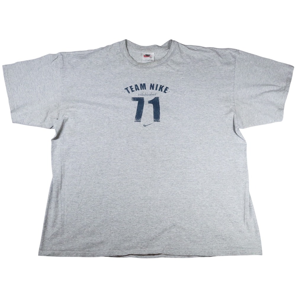 Vintage 90s Y2K Nike Team 71 T-Shirt Center Swoosh Mens XXL Gray Graphic Tee